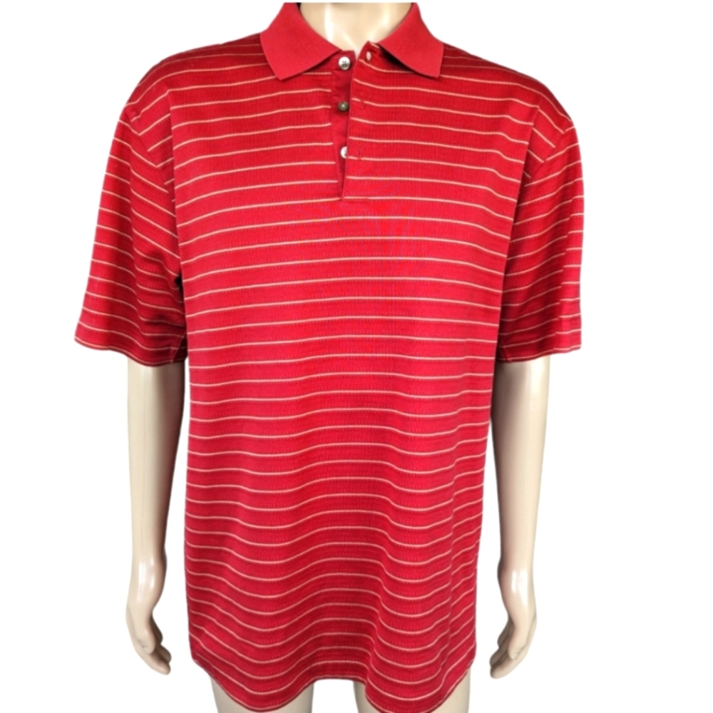 Nike x Tiger Woods Polo Fit Dry Golf Sport Shirt Red w Stripes